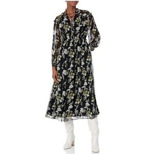 Shoshanna | Black Green Floral Womens Arya Midi Dress